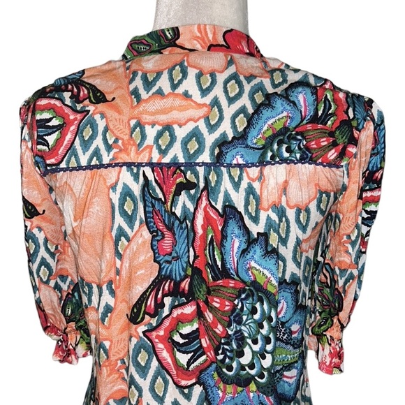 Anthropologie Bl^nk Stephanie Embroidered V-Neck Floral Ikat Top - XXS - Picture 10 of 16